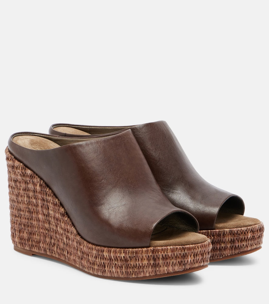 Brunello Cucinelli Leather espadrille wedges - Brown High Espadrilles