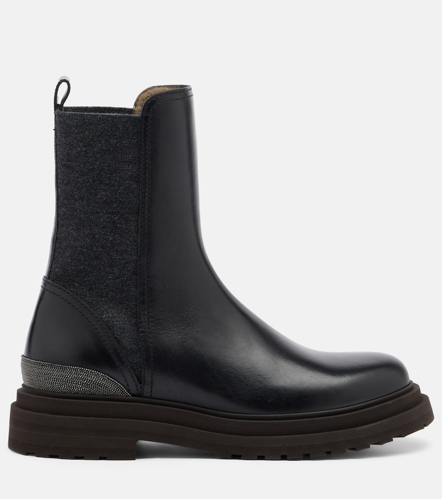 Brunello Cucinelli Monili leather Chelsea boots - Black Flat Boots
