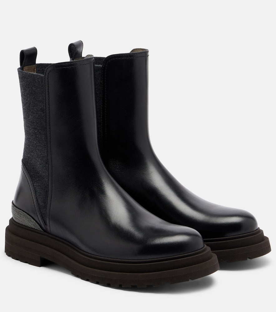 Brunello Cucinelli Monili leather Chelsea boots - Black Flat Boots