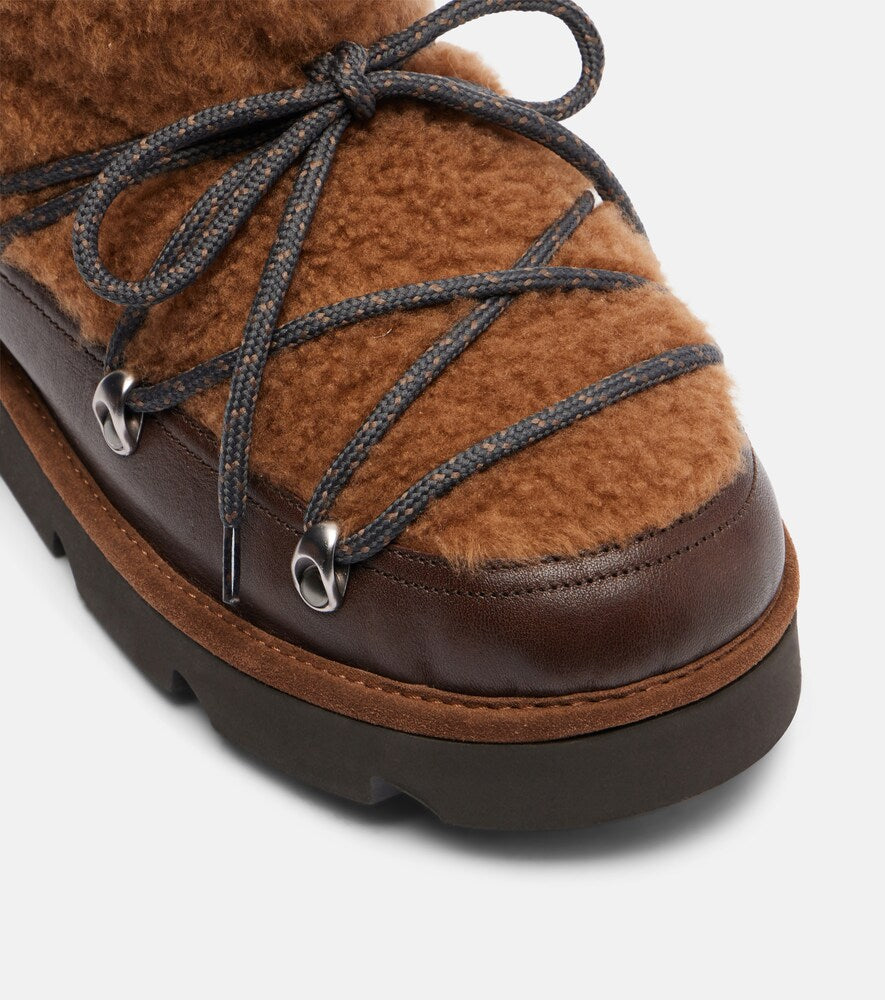 Brown Brunello Cucinelli Monili leather and shearling lace-up boots - Flat Boots