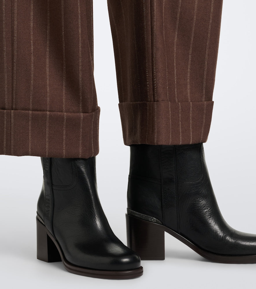 Black Brunello Cucinelli Monili leather ankle boots - Mid Heels