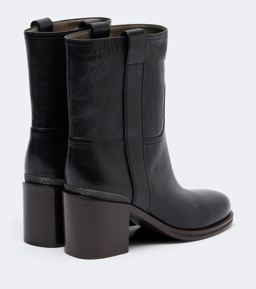Black Brunello Cucinelli Monili leather ankle boots - Mid Heels