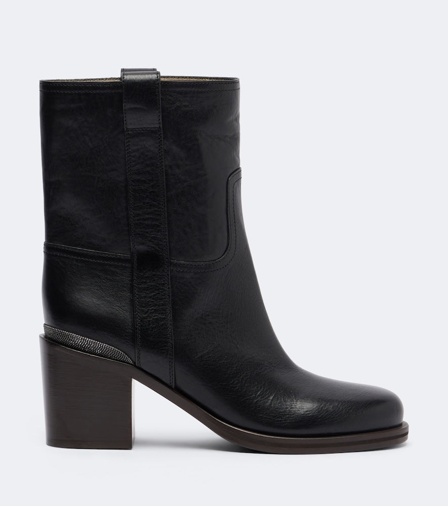 Black Brunello Cucinelli Monili leather ankle boots - Mid Heels