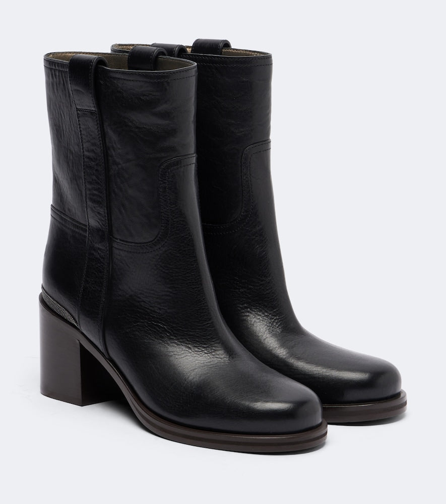 Black Brunello Cucinelli Monili leather ankle boots - Mid Heels
