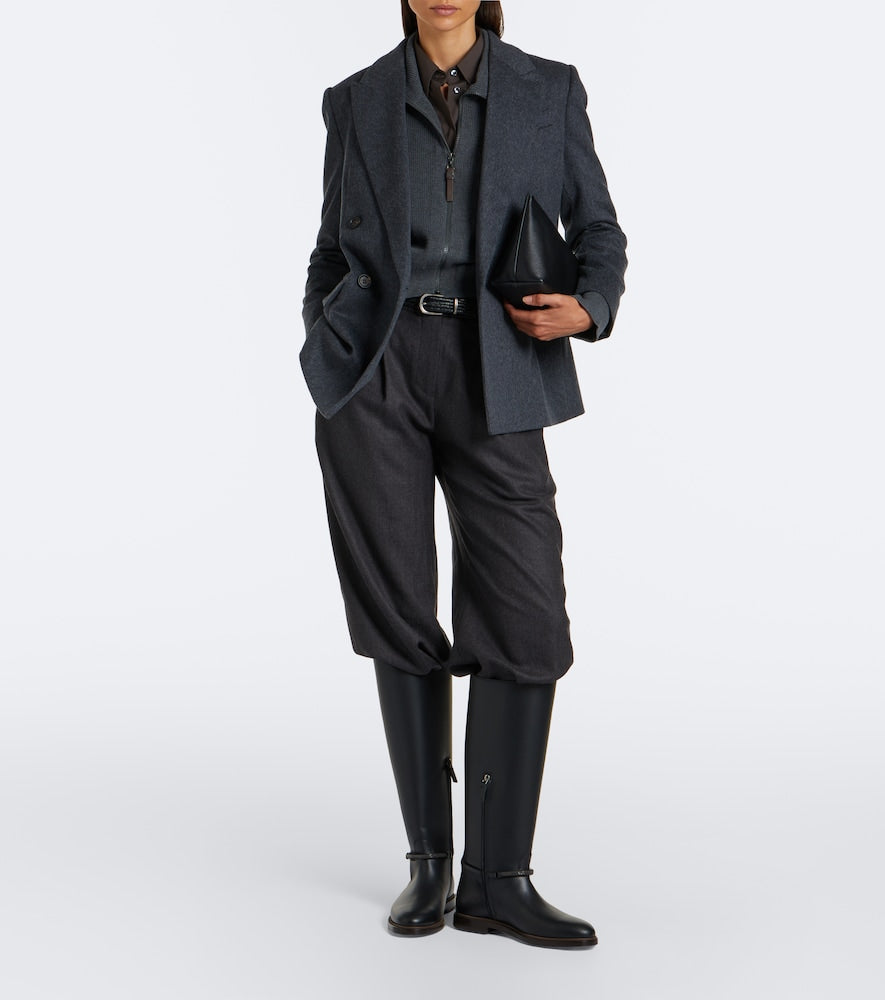 Black Brunello Cucinelli Monili leather knee-high boots - Flat Boots