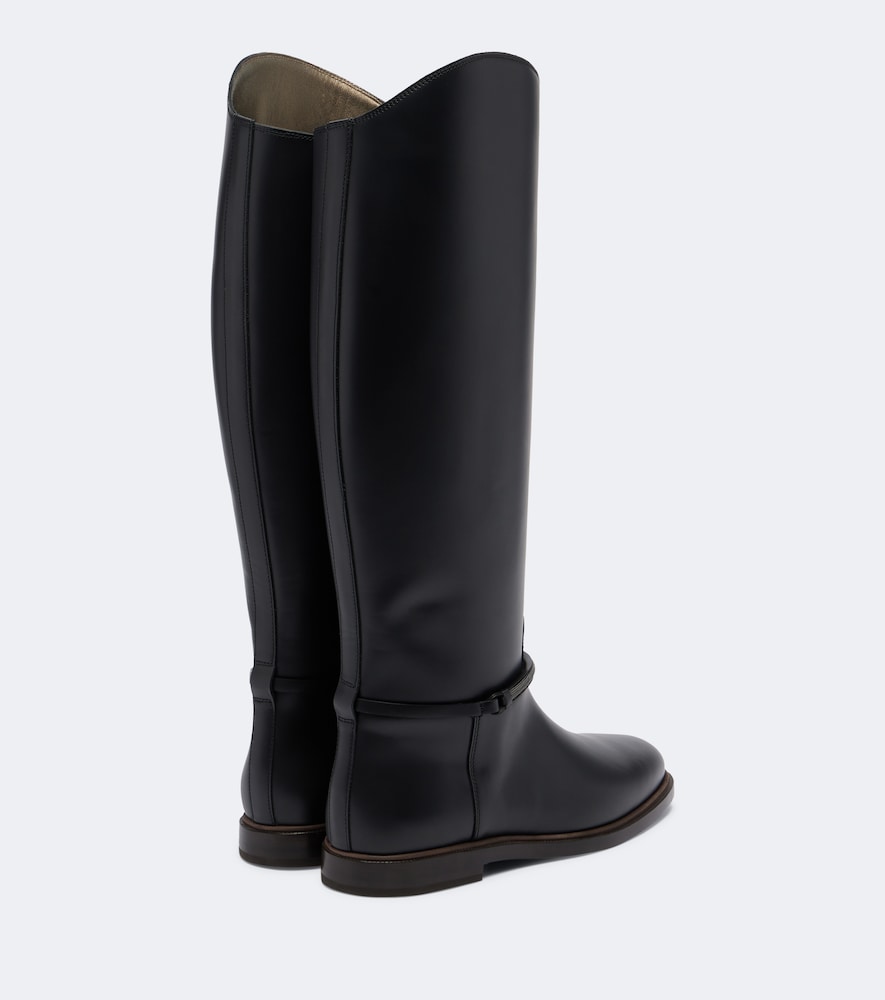 Black Brunello Cucinelli Monili leather knee-high boots - Flat Boots