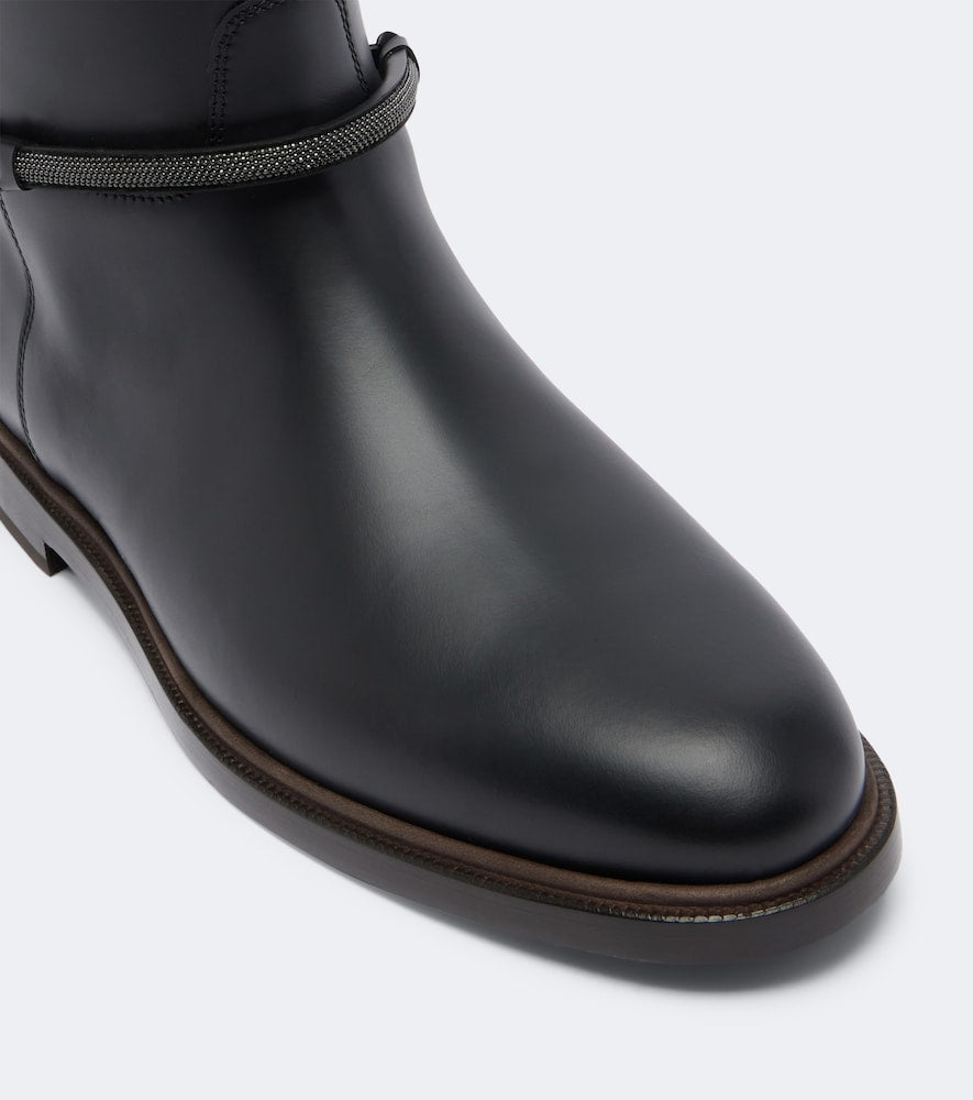 Black Brunello Cucinelli Monili leather knee-high boots - Flat Boots