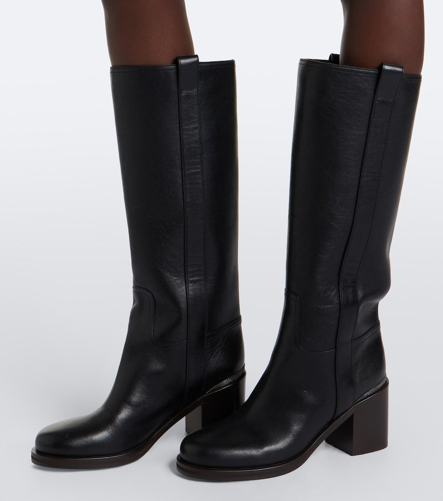 Brunello Cucinelli Monili leather knee-high boots in Black - Knee-high Boots