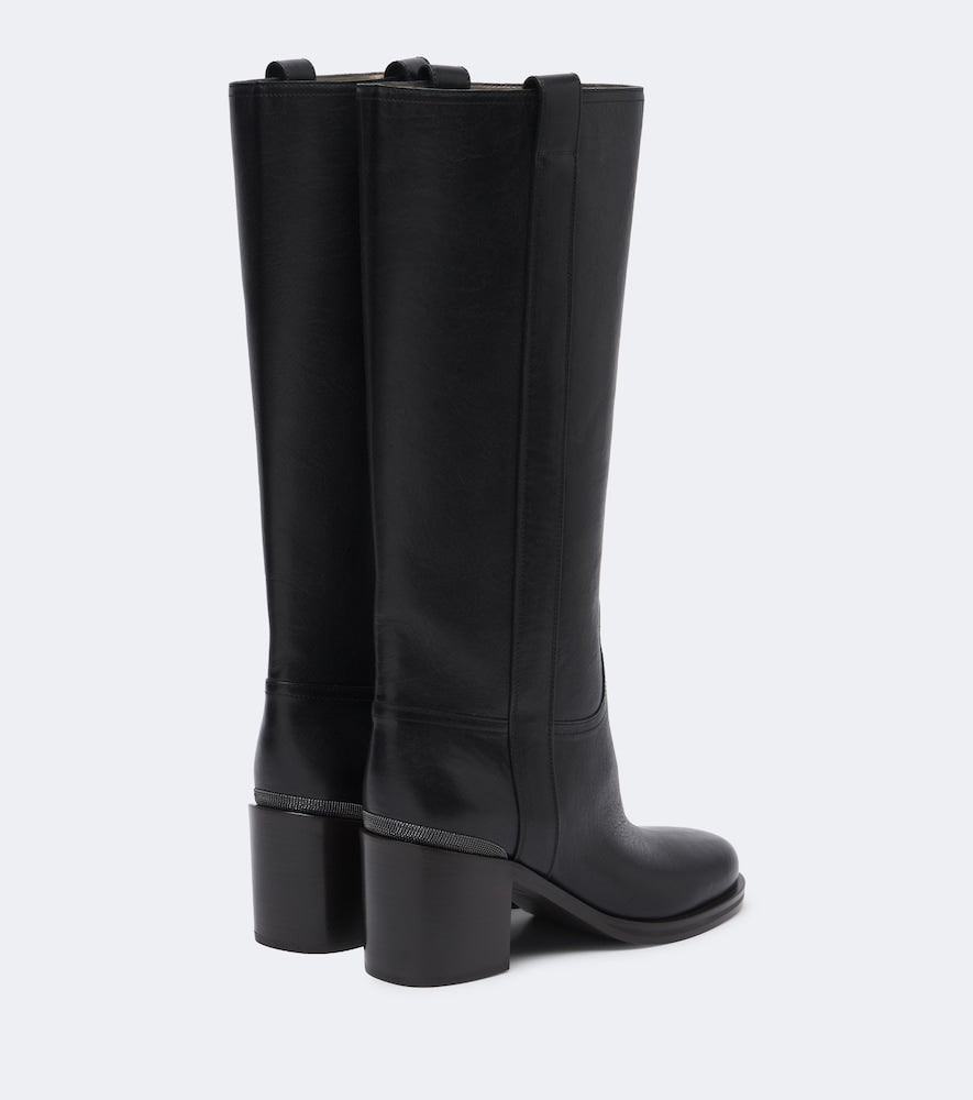 Brunello Cucinelli Monili leather knee-high boots in Black - Knee-high Boots