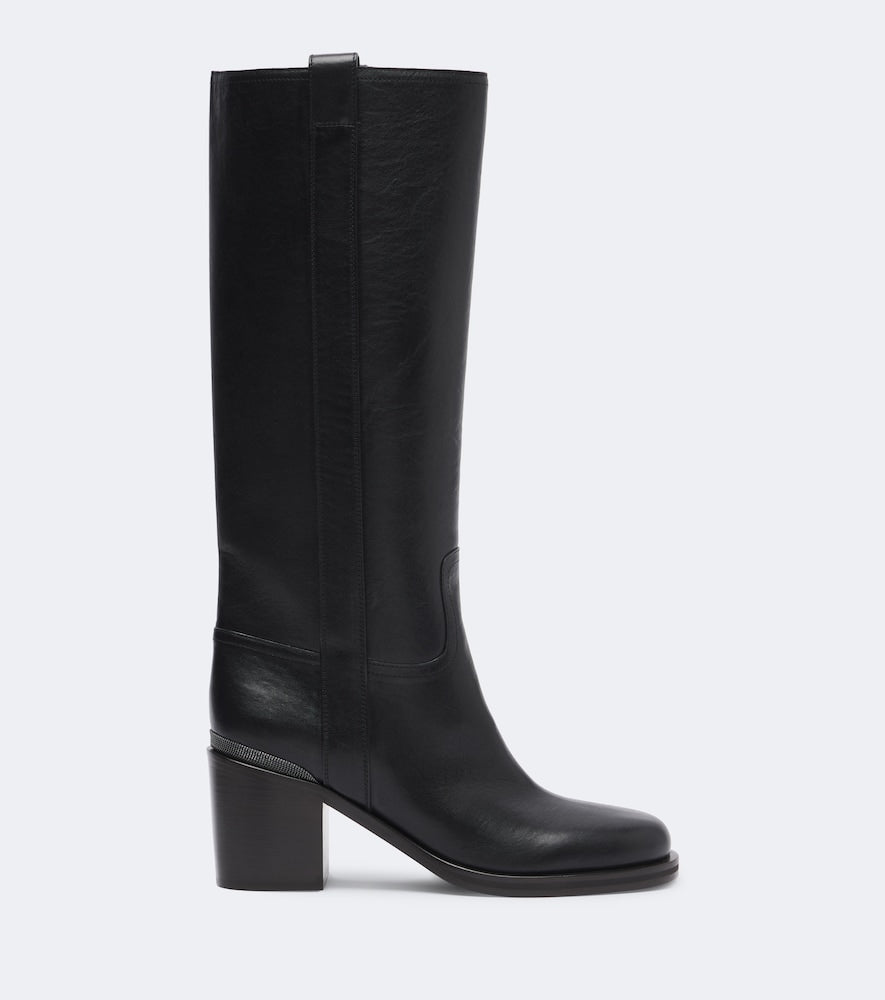 Brunello Cucinelli Monili leather knee-high boots in Black - Knee-high Boots