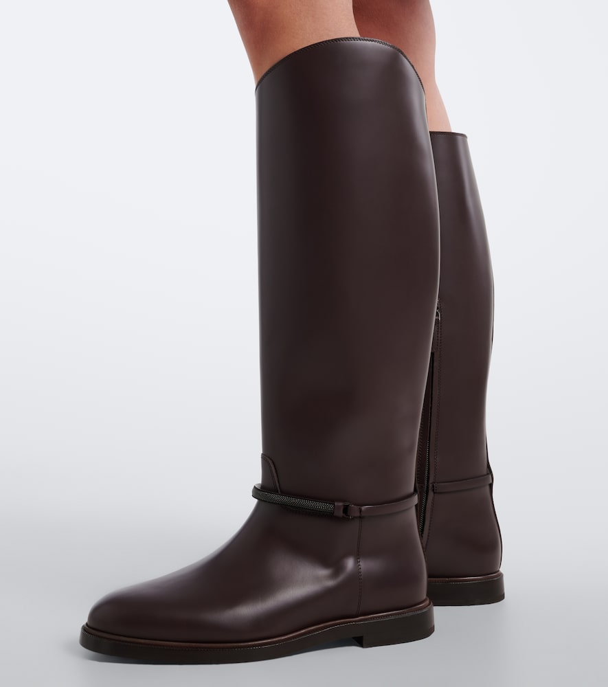 Brunello Cucinelli Monili leather knee-high boots in Brown - Flat Boots