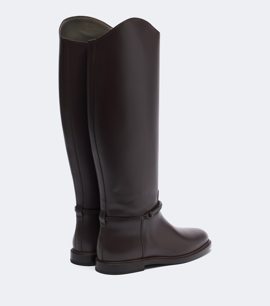 Brunello Cucinelli Monili leather knee-high boots in Brown - Flat Boots