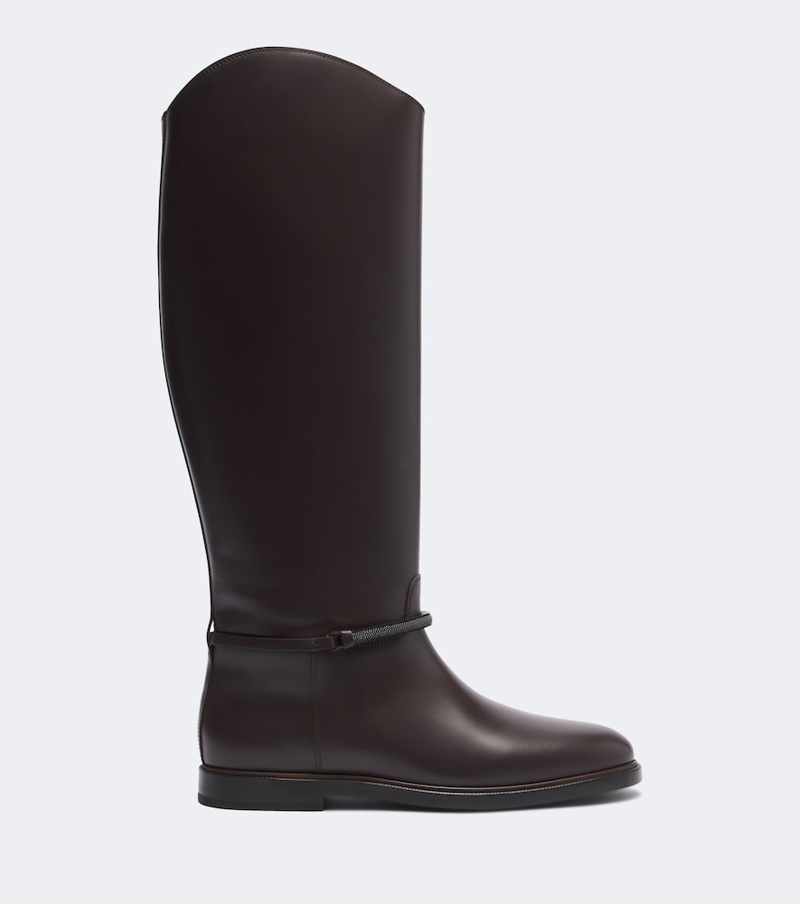 Brunello Cucinelli Monili leather knee-high boots in Brown - Flat Boots