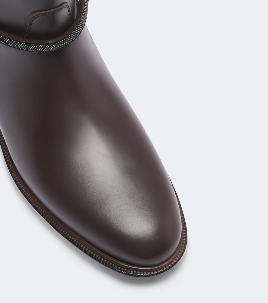 Brunello Cucinelli Monili leather knee-high boots in Brown - Flat Boots