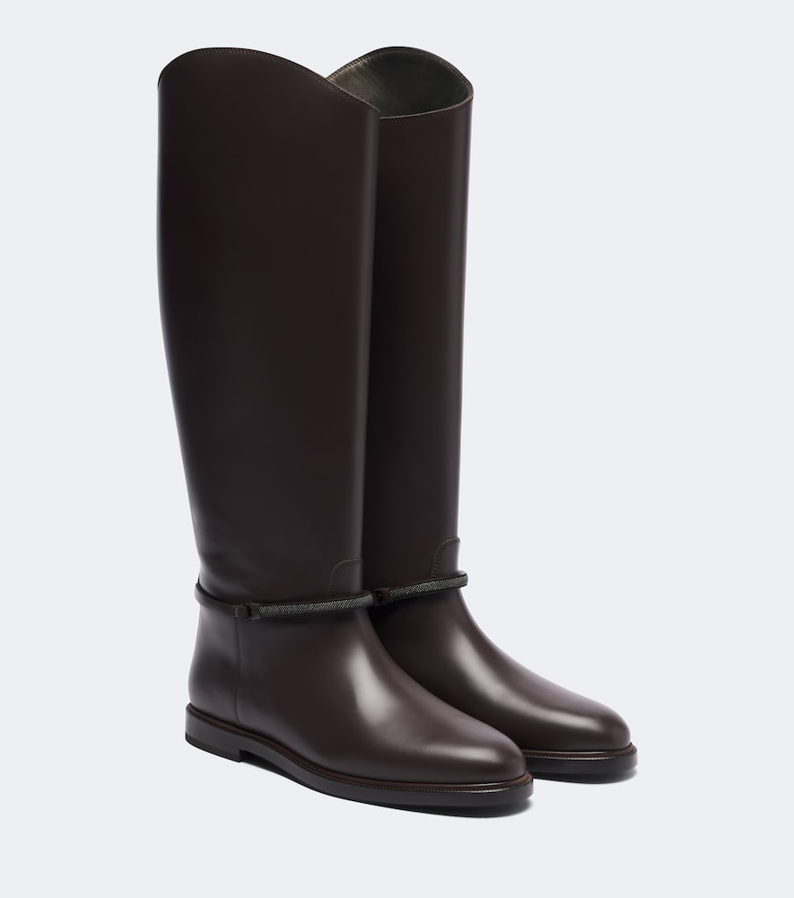 Brunello Cucinelli Monili leather knee-high boots in Brown - Flat Boots