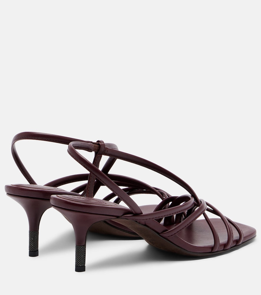 Brunello Cucinelli Monili leather slingback sandals in Burgundy - Heeled Sandals