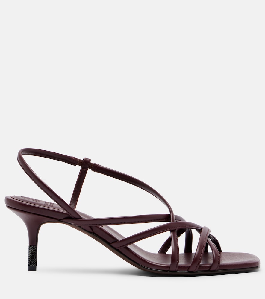 Brunello Cucinelli Monili leather slingback sandals in Burgundy - Heeled Sandals