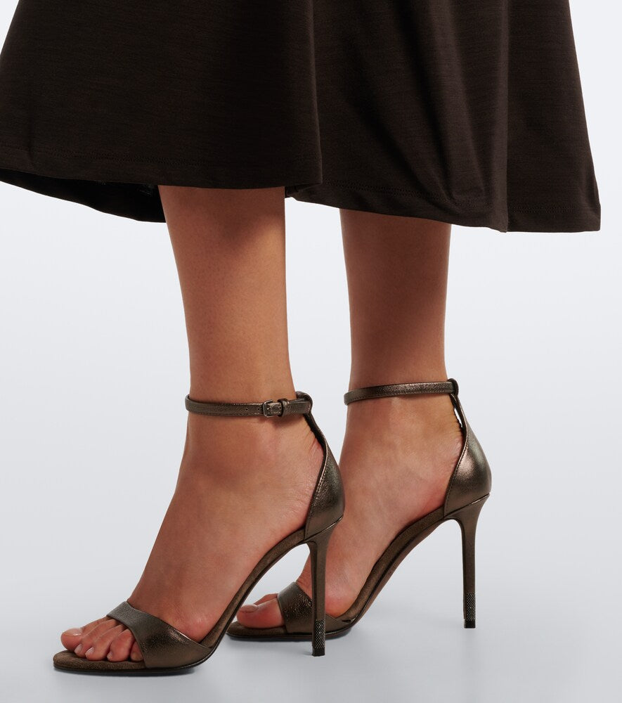 Brunello Cucinelli Monili metallic leather sandals in Grey - High-Heel Sandals