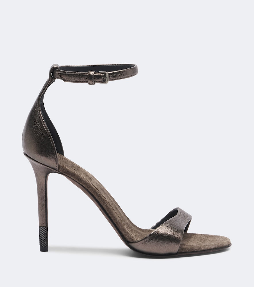 Brunello Cucinelli Monili metallic leather sandals in Grey - High-Heel Sandals