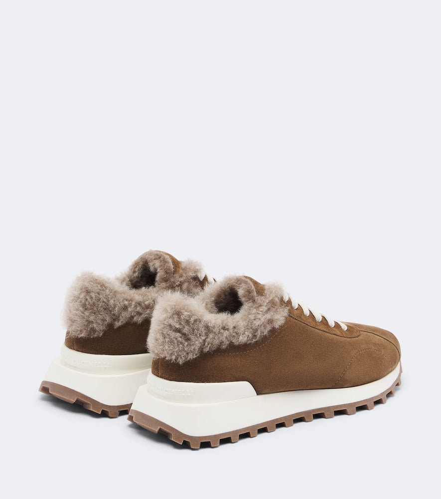 Brunello Cucinelli Monili shearling-lined suede sneakers (Brown) - Low-Top Sneakers
