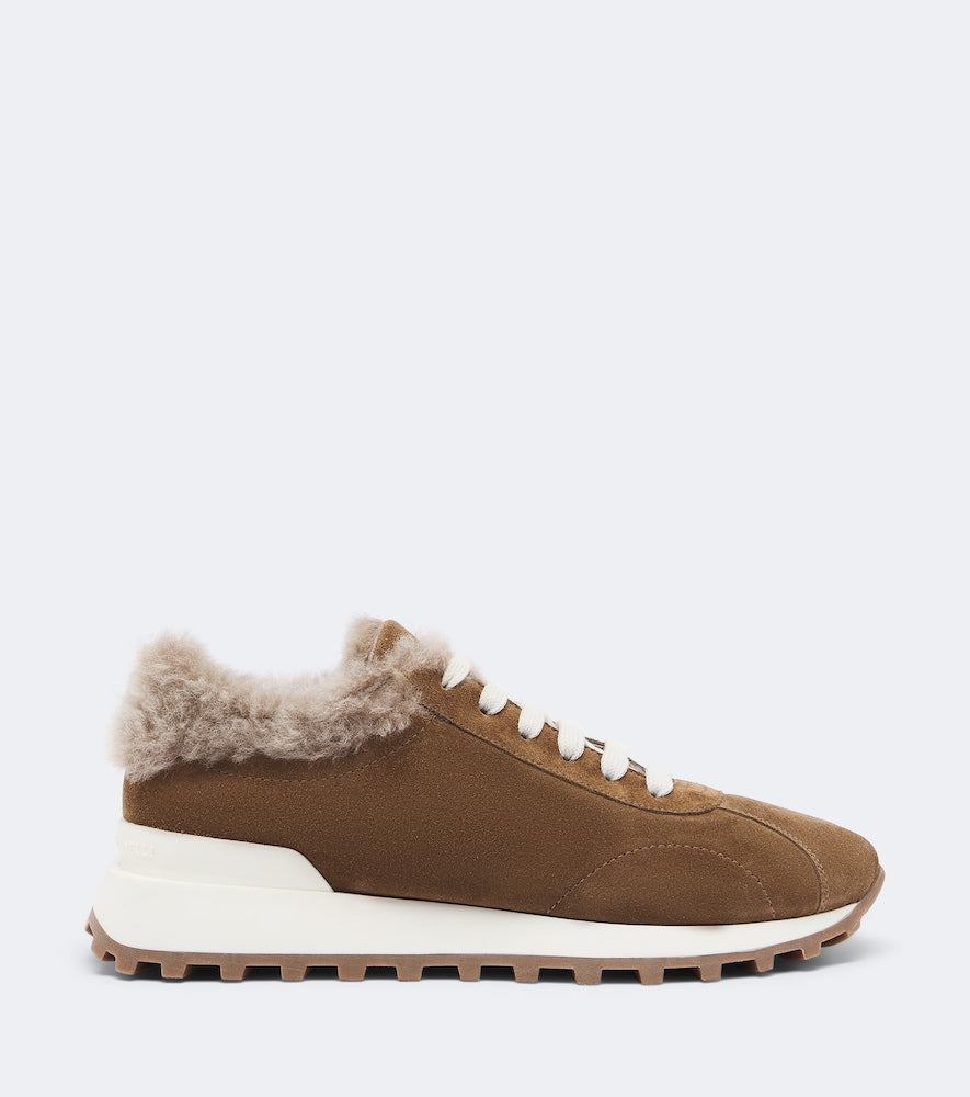 Brunello Cucinelli Monili shearling-lined suede sneakers (Brown) - Low-Top Sneakers