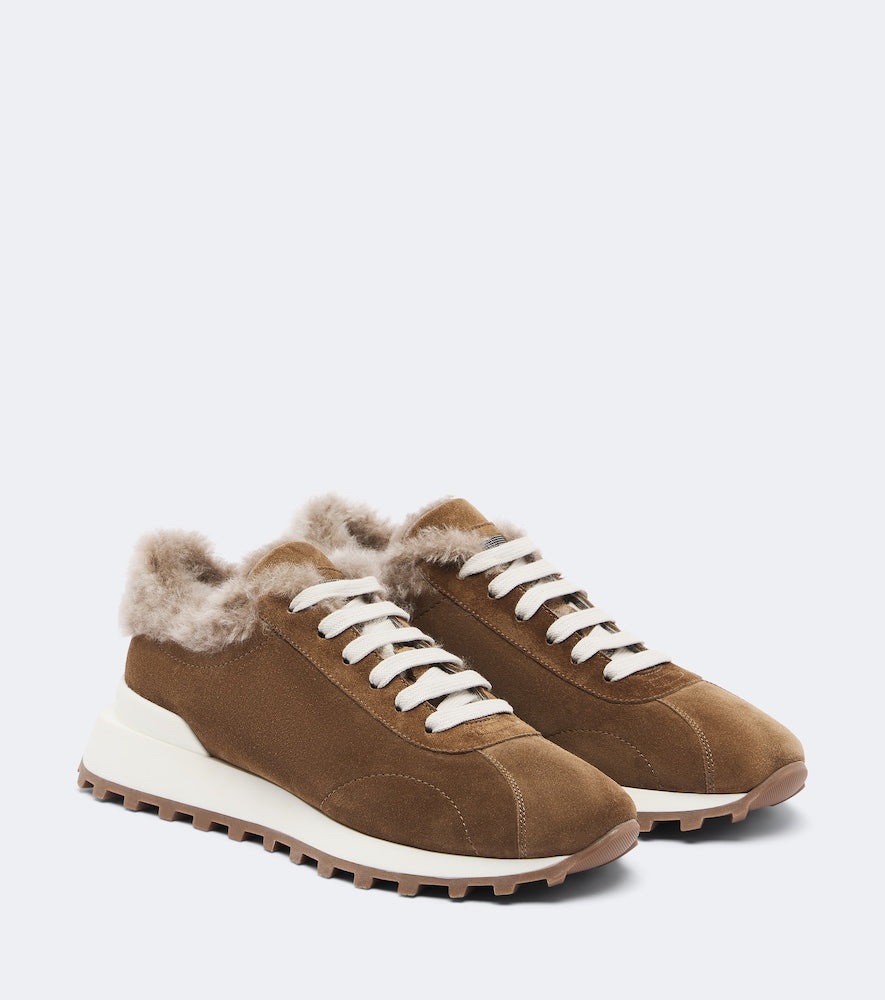 Brunello Cucinelli Monili shearling-lined suede sneakers (Brown) - Low-Top Sneakers