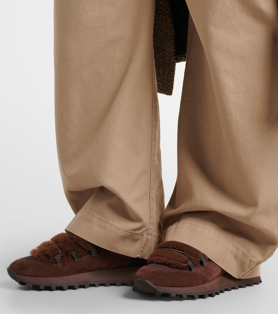 Brown Brunello Cucinelli Monili shearling-trimmed suede sneakers - Low-Top Sneakers