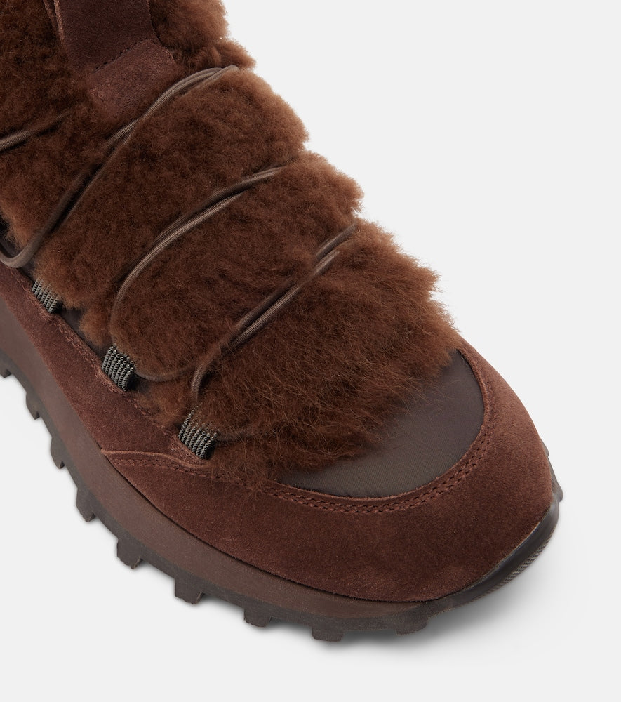 Brown Brunello Cucinelli Monili shearling-trimmed suede sneakers - Low-Top Sneakers