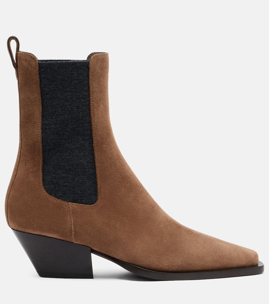 Brunello Cucinelli Monili suede Chelsea boots (Brown) - Mid Heel Boots