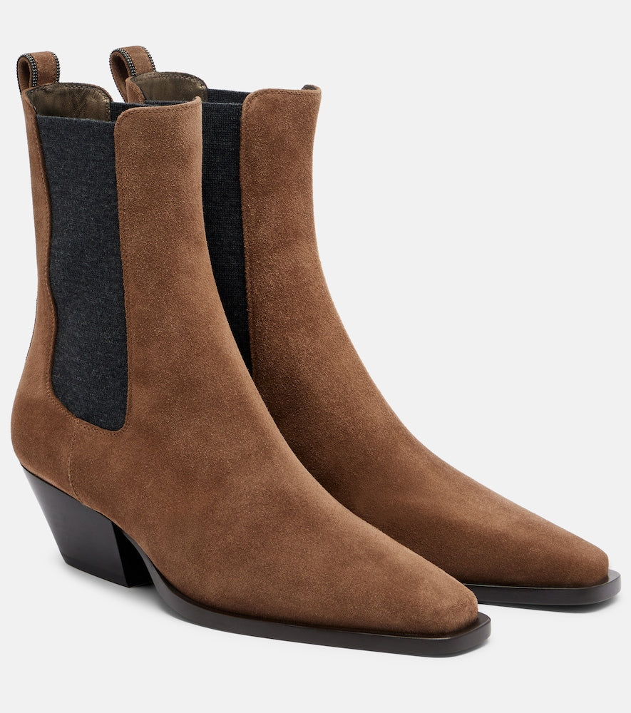 Brunello Cucinelli Monili suede Chelsea boots (Brown) - Mid Heel Boots