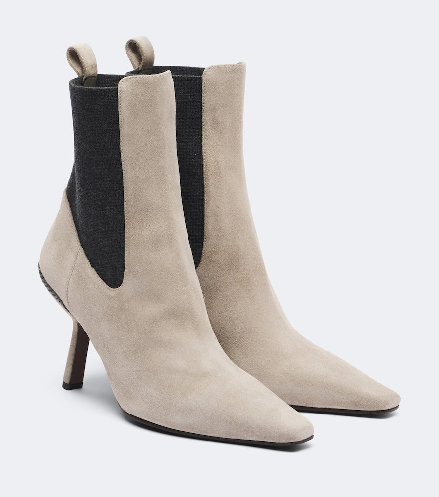 Brunello Cucinelli Monili suede ankle boots (Beige) - Mid Heels