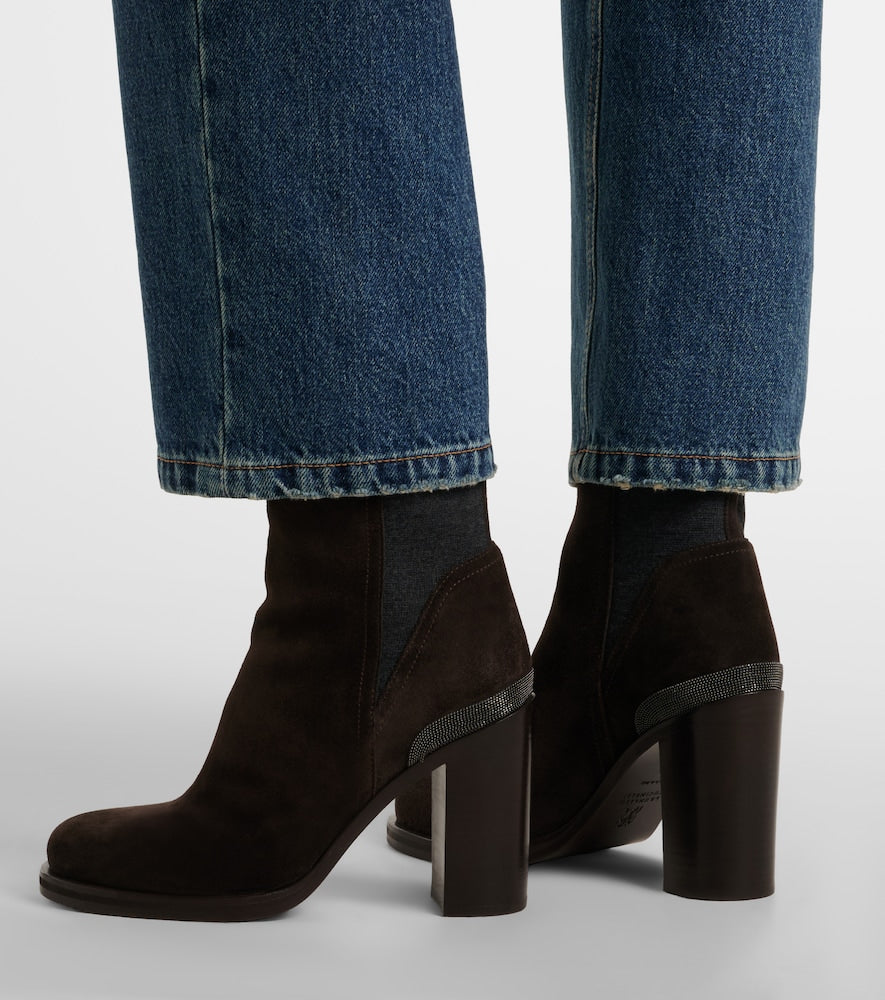 Brunello Cucinelli Monili suede ankle boots (Brown) - High Heels