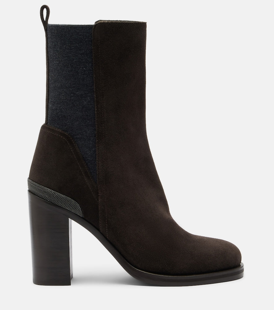 Brunello Cucinelli Monili suede ankle boots (Brown) - High Heels