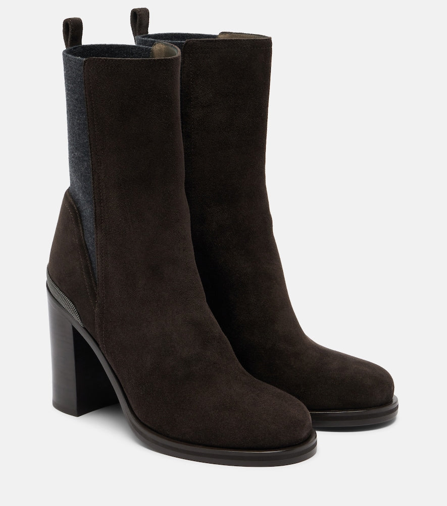 Brunello Cucinelli Monili suede ankle boots (Brown) - High Heels