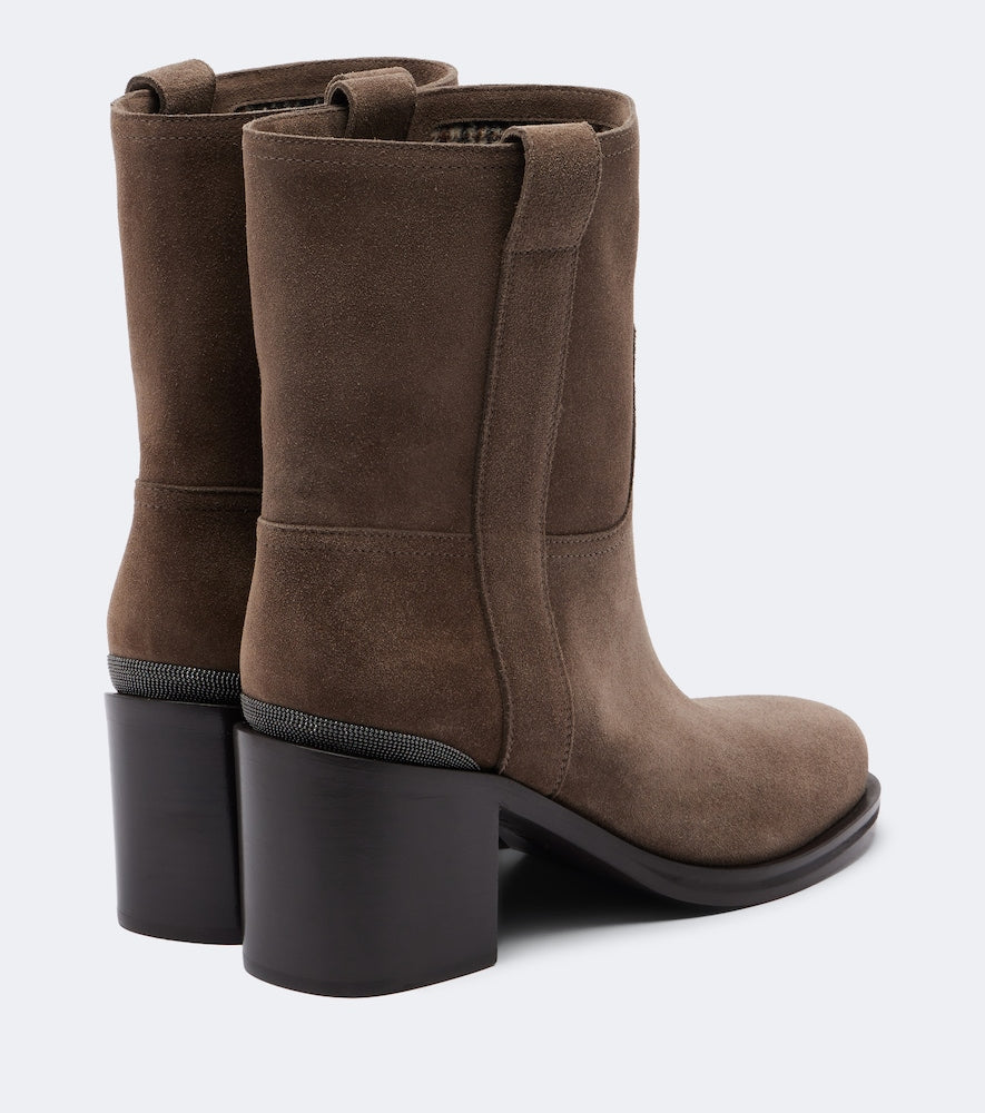 Brunello Cucinelli Monili suede ankle boots (Brown) - Mid Heels