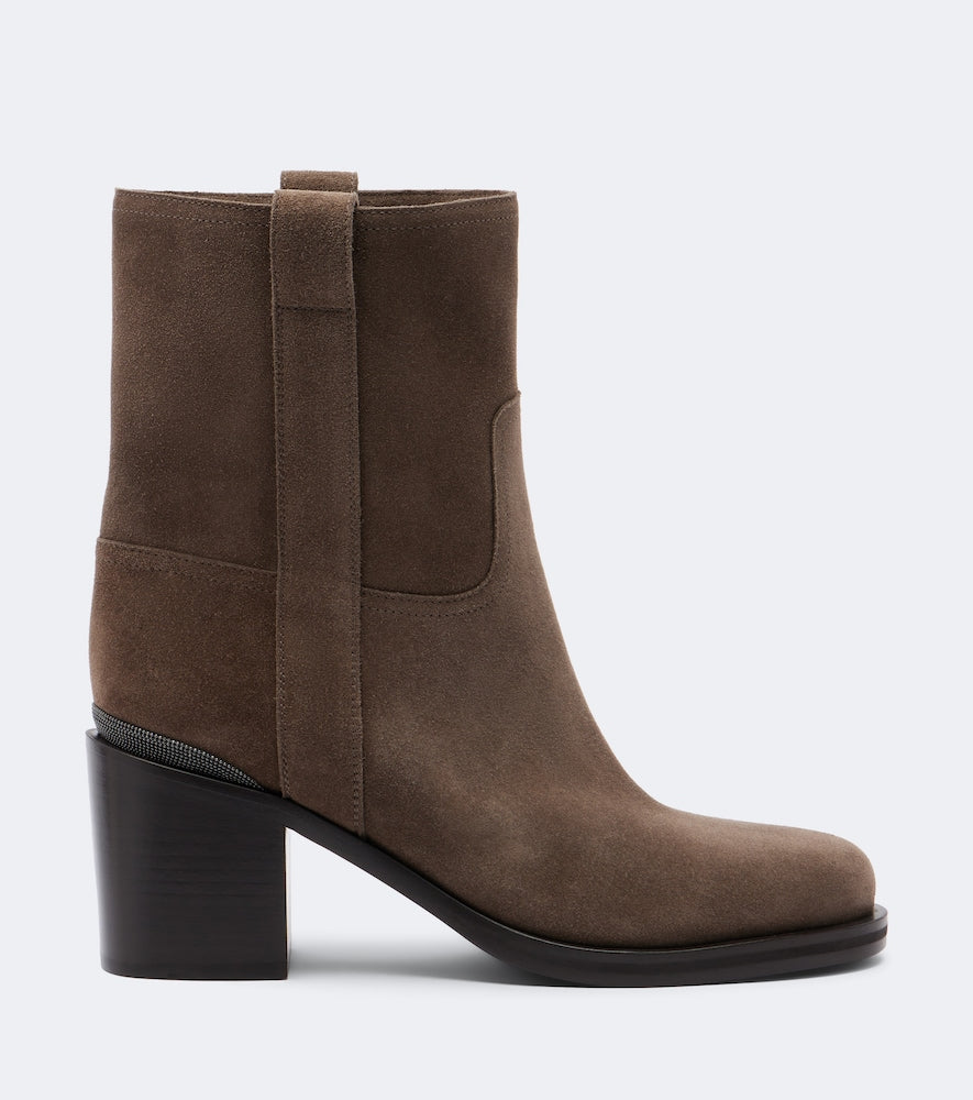 Brunello Cucinelli Monili suede ankle boots (Brown) - Mid Heels