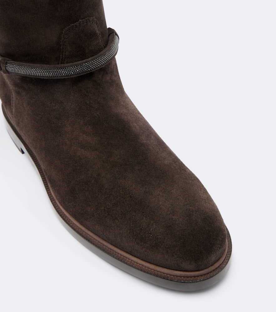 Brown Brunello Cucinelli Monili suede knee-high boots - Flat Boots