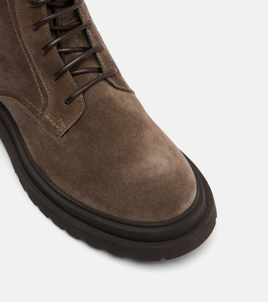 Brunello Cucinelli Monili suede lace-up boots (Brown) - Flat Boots