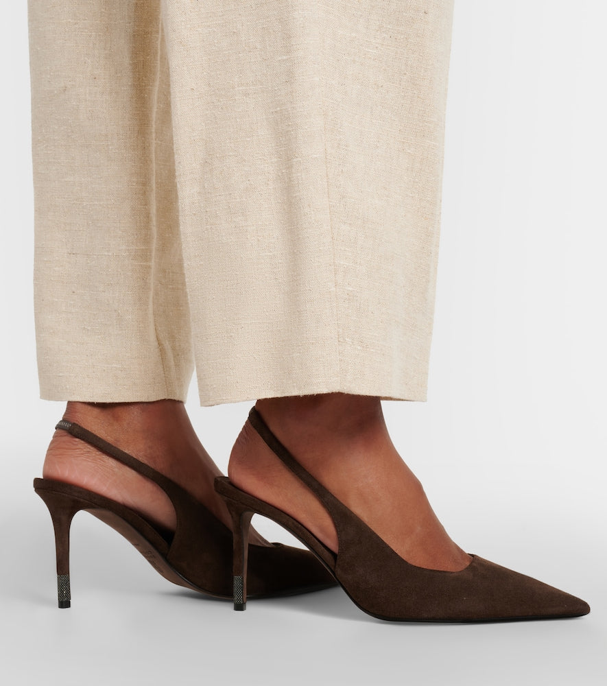 Brunello Cucinelli Monili suede slingback pumps in Brown - High-Heel Pumps