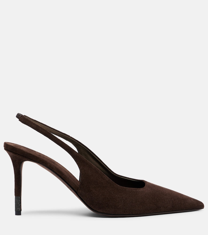 Brunello Cucinelli Monili suede slingback pumps in Brown - High-Heel Pumps