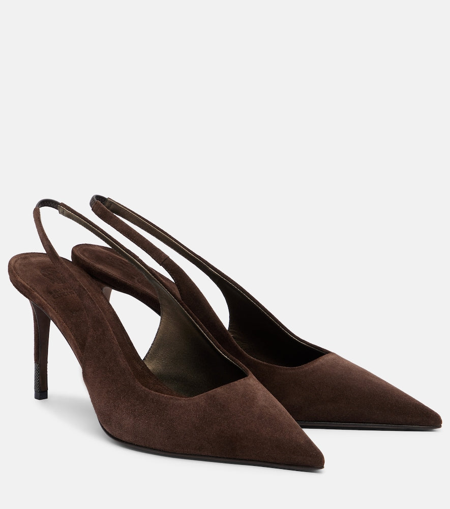 Brunello Cucinelli Monili suede slingback pumps in Brown - High-Heel Pumps