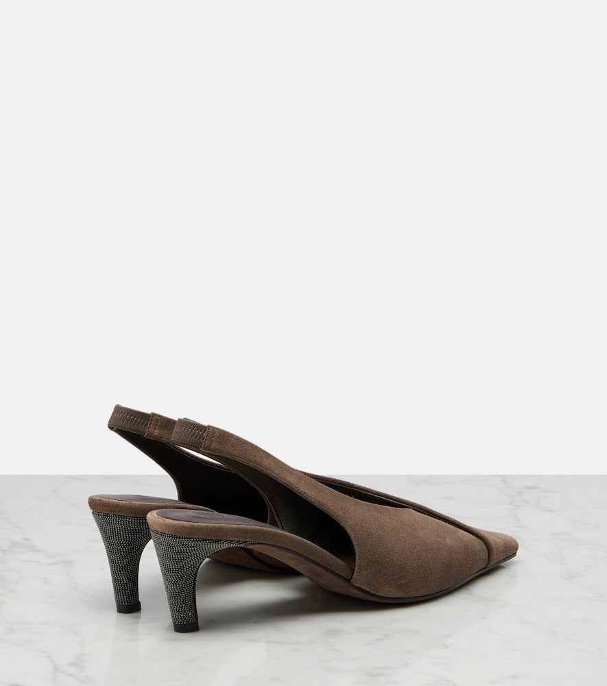 Brown Brunello Cucinelli Suede slingback pumps - Mid Heel Pumps