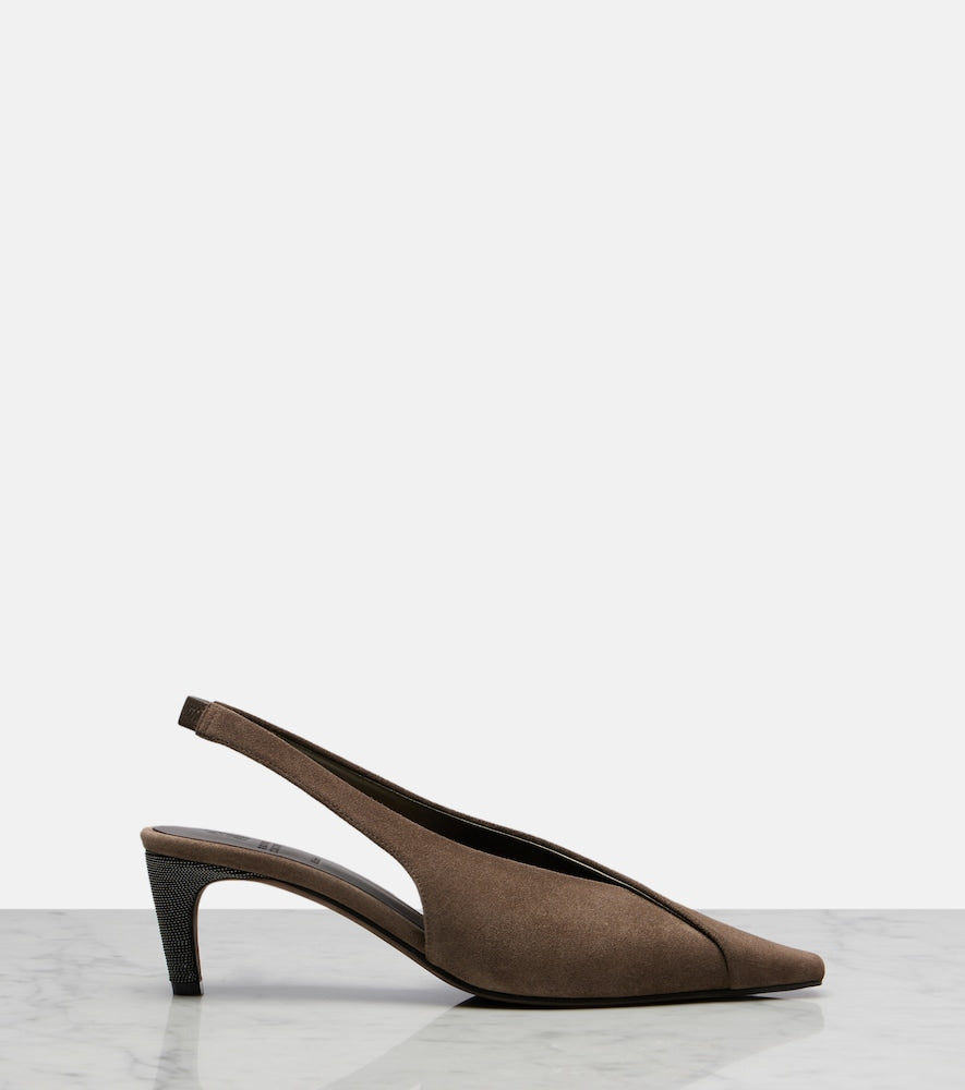 Brown Brunello Cucinelli Suede slingback pumps - Mid Heel Pumps