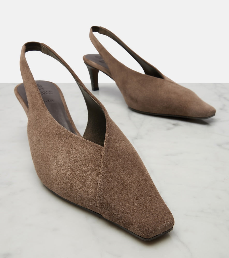 Brown Brunello Cucinelli Suede slingback pumps - Mid Heel Pumps