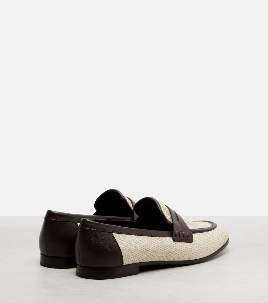 Brunello Cucinelli Woven leather-trimmed penny loafers