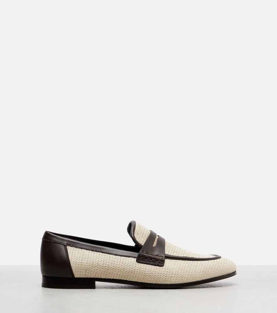 Brunello Cucinelli Woven leather-trimmed penny loafers