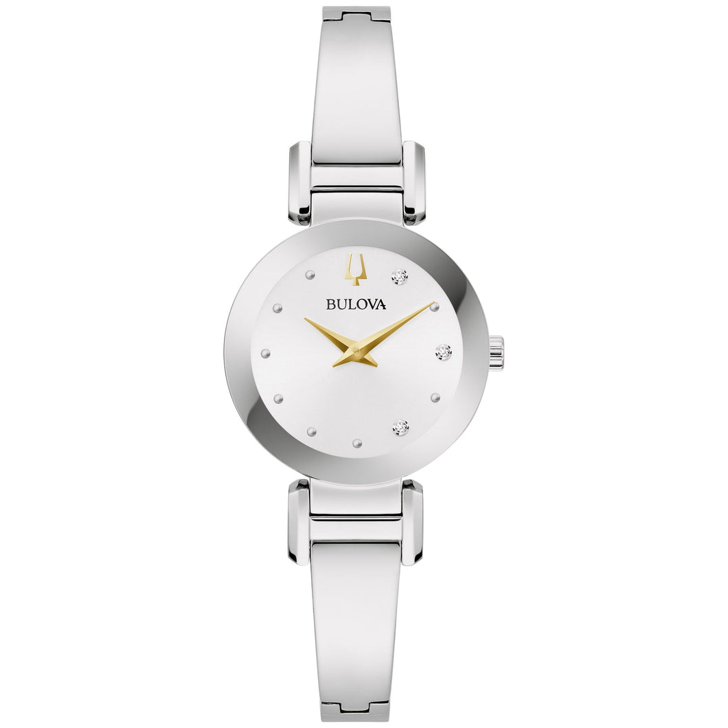 Bulova Marc Anthony Modern Diamond Accent Silver Dial Stainless Steel Bangle Bracelet Watch 26mm - 96P241