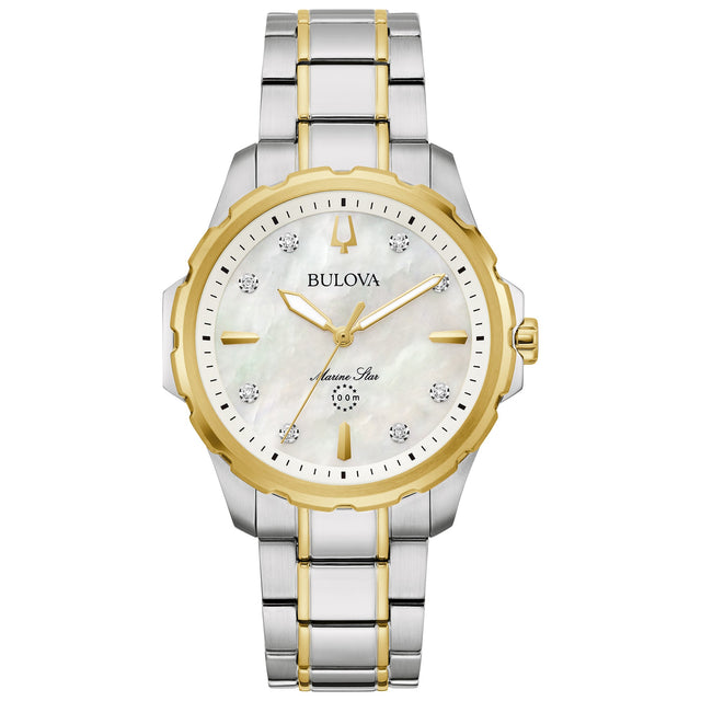 Bulova Marine Star Iridescent Mother of Pearl and Diamond Dial Two-Tone Watch 35mm - 98P227
