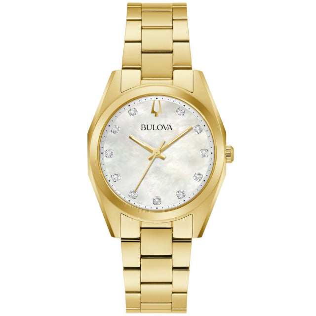 Bulova Surveyor Mother-of-Pearl Diamond Dial Gold-Tone Watch 31mm - 97P172