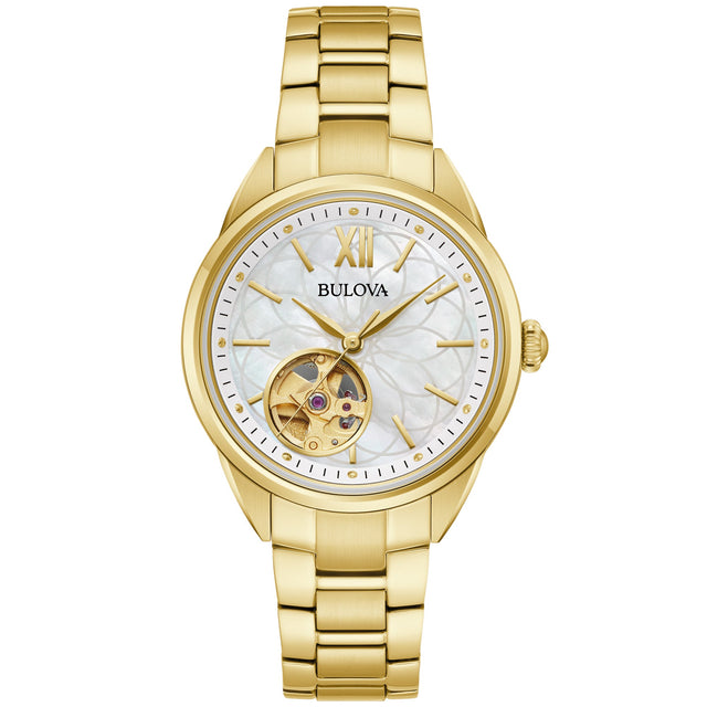 Bulova Sutton Automatic Mother-of-Pearl Dial Gold-Tone Bracelet Watch 34.5mm - 97L172